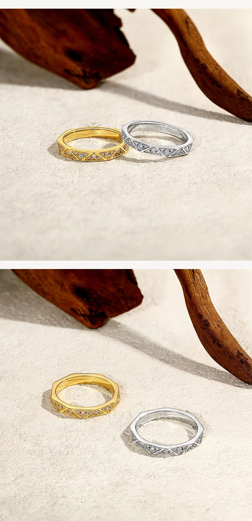 925 Sterling Silver Band Eternity Moissanite Ring Geometric Angular For Women 18kGold Plated Luxury Anniversary Jewelry