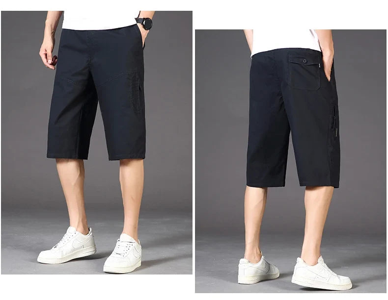 2026 Cotton Cargo Shorts Men's Lightweight Breathable Solid Color Drawstring Waist with Zipper Pocket Casual Summer Short Pants