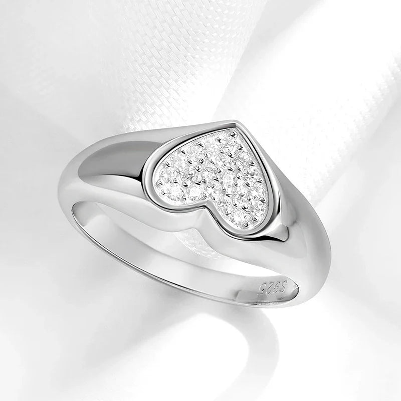 1.2mm Heart All Moissanite Rings for Women Sparkling Luxury Quality Fine Jewelry S925 Sterling Silver Plated 18k Band