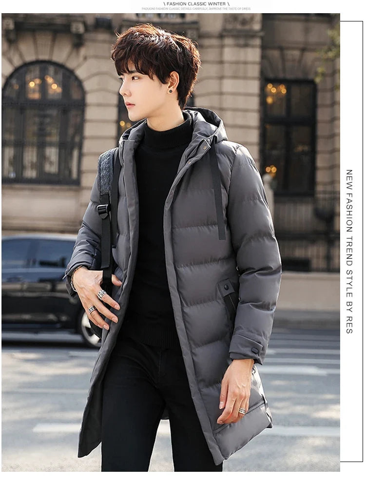 Mid-length New Thickened Hooded Jacket for Winter Men Warm Cotton-padded Jacket for MenLeisureDown Mountaineering Overcoat Men