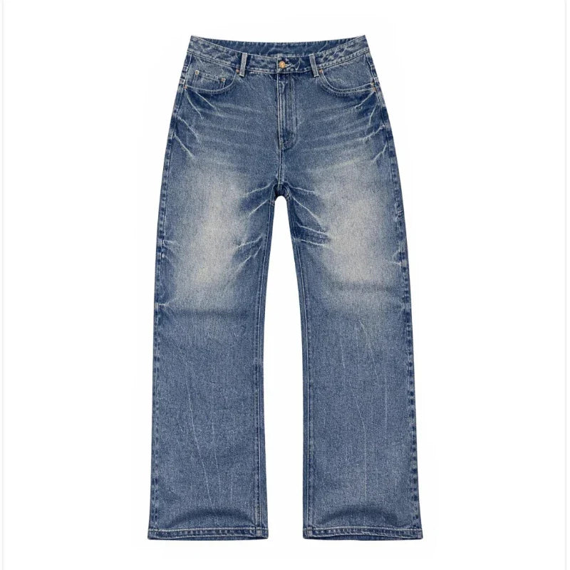 Y2K Vintage Ripped Jeans Patchwork Pocket Flower Embroidery Blue Bootcut Denim Pants American Style Hip Hip Unisex Baggy Pants