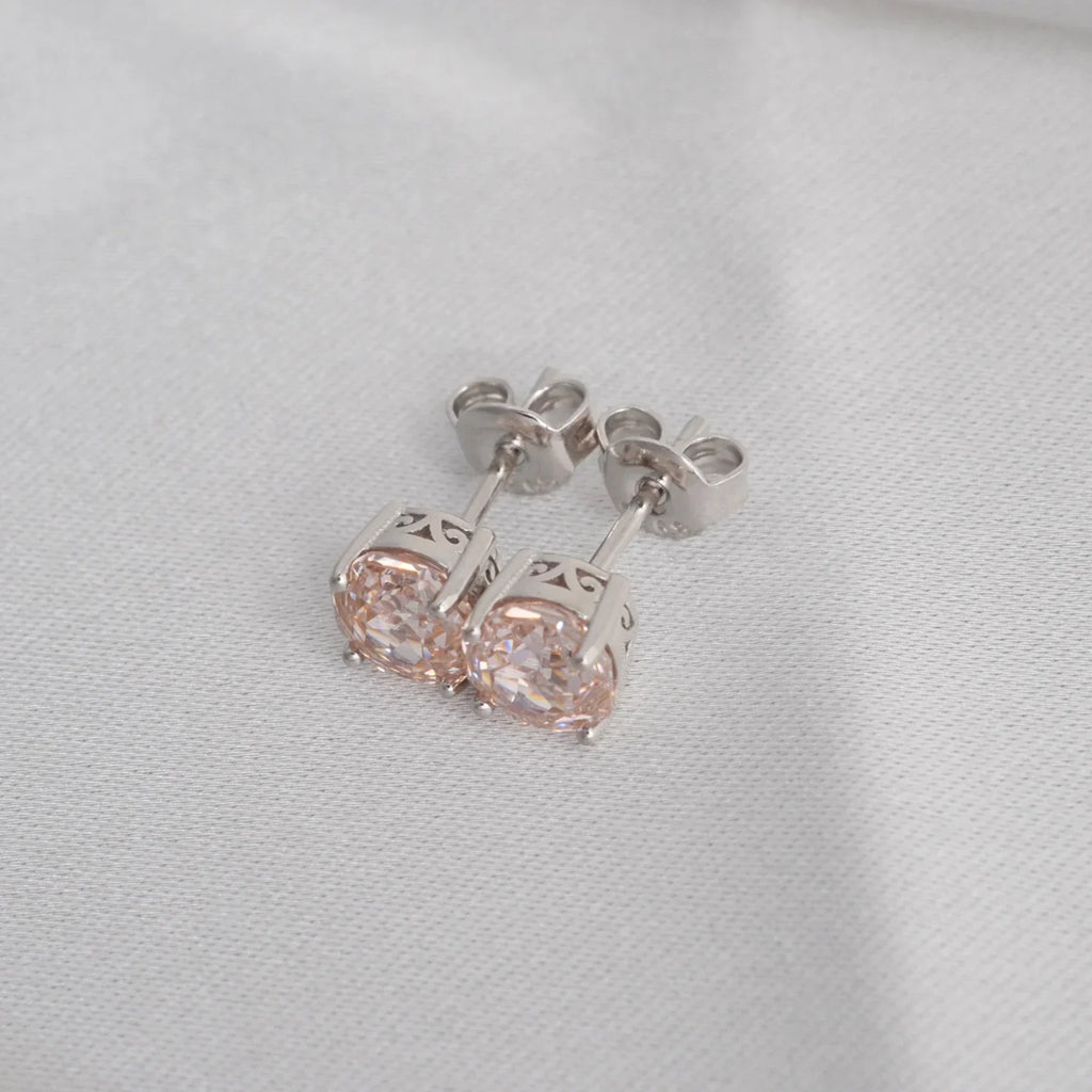Potiy Rose Cut Octagon Morganite Pink Stud Earrings, 1.5ct Cubic Zirconia 925 Sterling Silver Earrings for Women Mother Day
