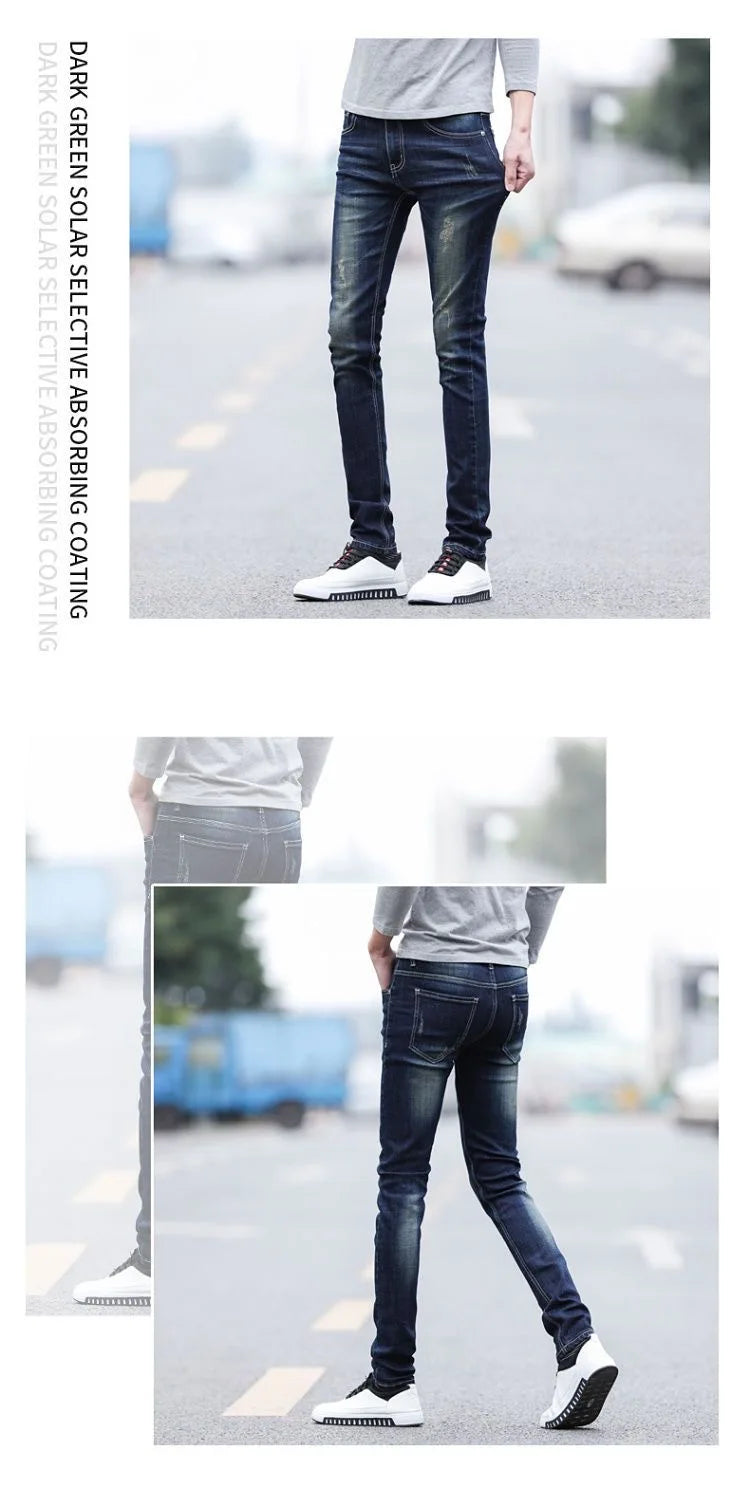 Spring and Autumn Fashion Trend Solid Color Retro Sports Straight Leg Jeans Men's Casual Comfortable Elastic High-Quality Jeans