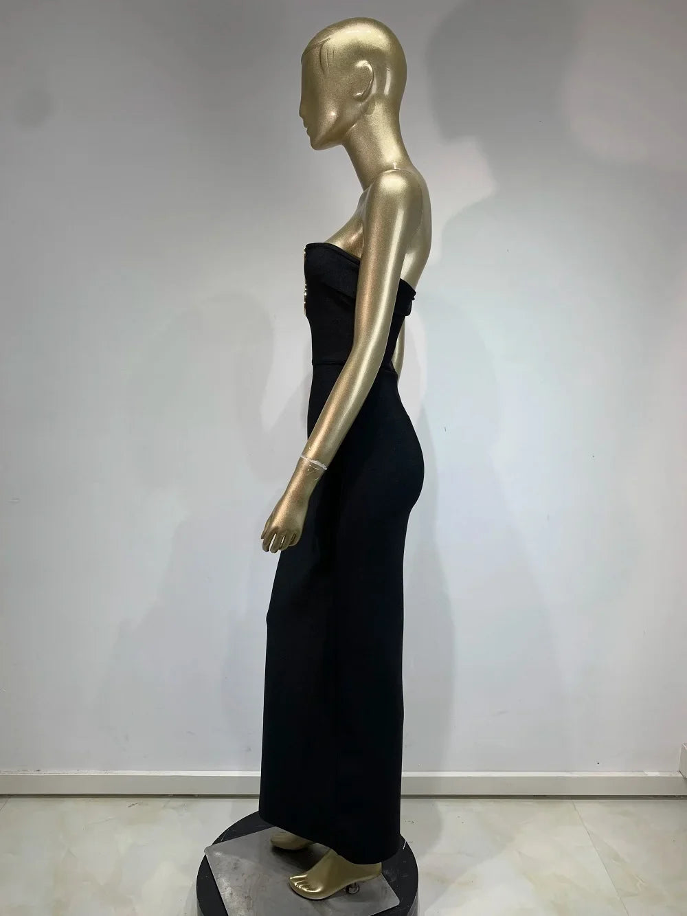 2025 Women Celebrity Sexy Strapless Backless Black Maxi Long Bodycon Bandage Dress Elegant Evening Club Party Outfit