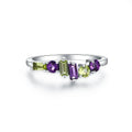 Minimalist Natural Amethyst Peridot Ring 925 Sterling Silver for Women Men Fine Wedding Party Wear Jewelry Gifts