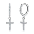 Full Moissanite Earrings for Men/Women Cross Drop 925 Sterling Silver Hoop Earrings D Color VVS1 Hip Hop Couple Jewelry