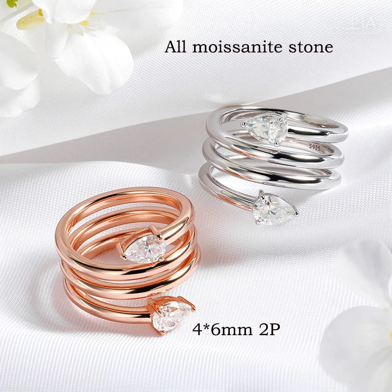 4*6mm 2 Gems Pear Cut Moissanite Rings for Women Certified Jewelry Luxury Wedding Band 925 Sterling Silver Plated 18K