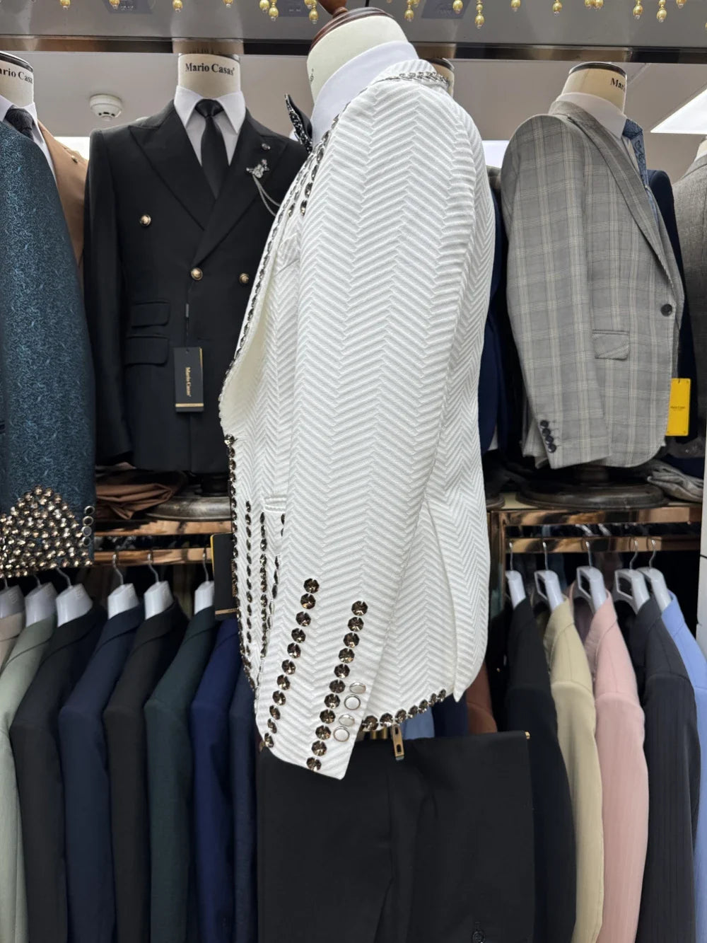 Jacquard Men's Luxurious Crystal 3Pieces Jacket With Vest Pants Wedding Groom Sets Newest Stylish Shawl Lapel Suits Dancing Wear
