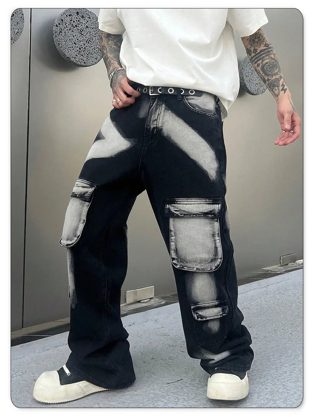Trousers Streetwear Aesthetic Men's Jeans Tie Dye Man Cowboy Pants Wide Leg Hip Hop Goth Soft Cotton Original Multi Bag Jeans
