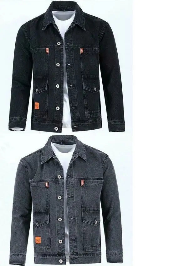 Men's Workwear Denim Jacket Spring Autumn Winter Large Size Trendy Brand Versatile Youthful Style Long Sleeve Button Decor