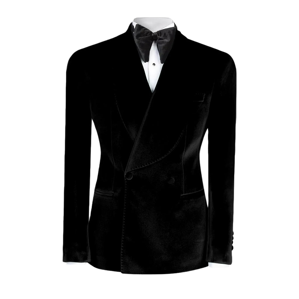 Vintage Velvet Wedding Tuxedos Jacket Double Breasted Men Blazers Suit Peaked Lapel Groom Wear Party Sport Coats Customized