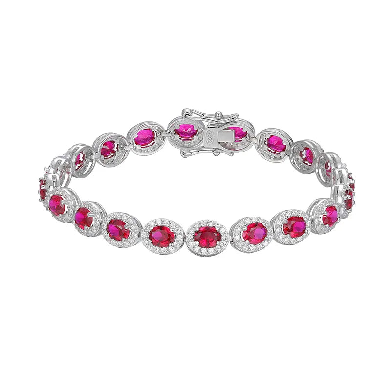 2023 New In Real S925 Sterling Silver Full Ruby Link Bracelet for Women Lab Grown Gemstones Bracelets Party Fine Jewelry