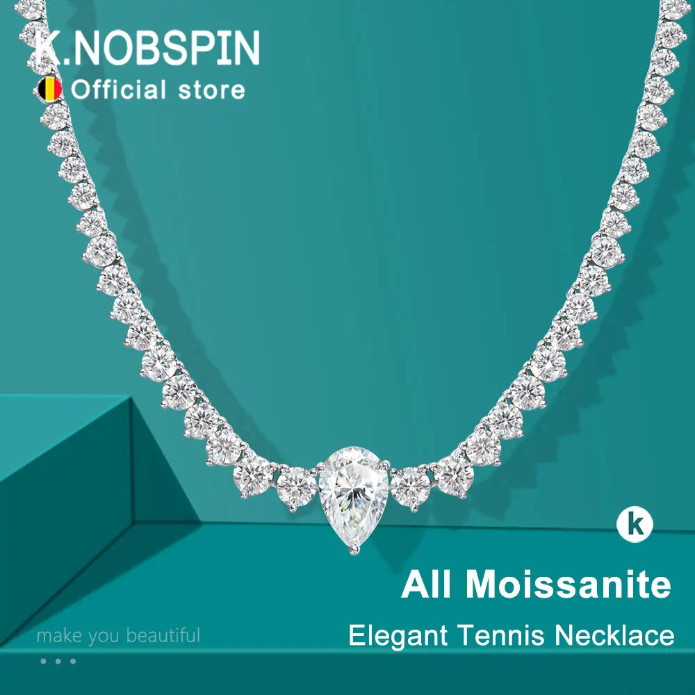 GRA Certified Moissanite Tennis Necklace with 4ct Pear Cut Pandent Solid 925 Silver Wedding Tennis Necklaces for Women