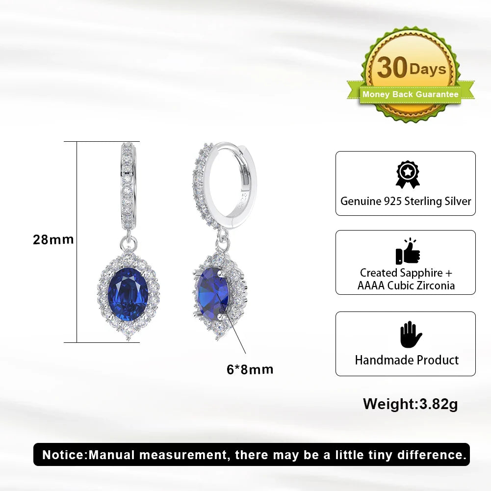 Created Sapphire Sterling Silver Pendant Necklace Women's Trendy Tear Drop Pendant Anniversary Jewelry Gift LZN06