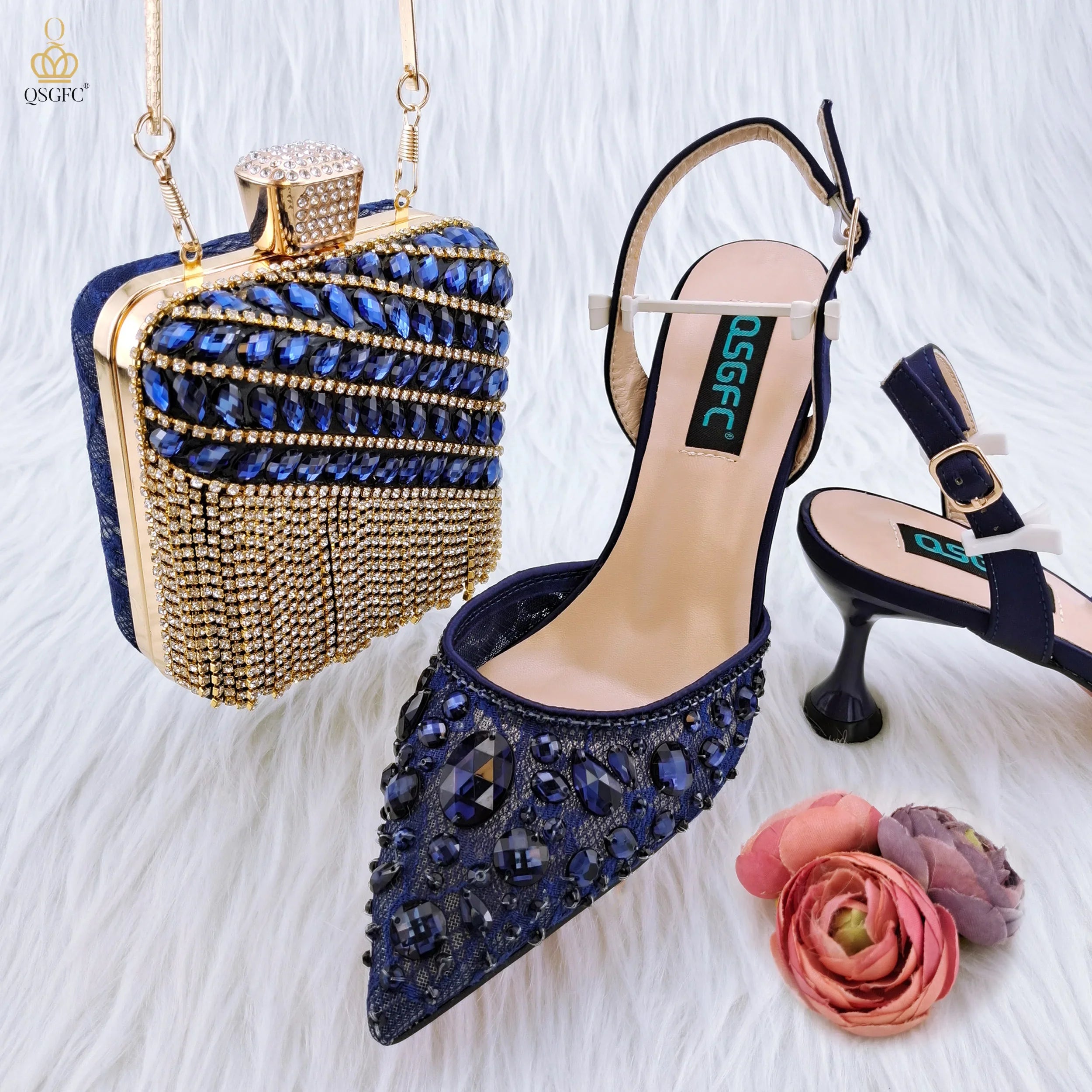 Lace And Big Rhinestones Are Sexy Shoes And Bag  Beautiful And Mature Style Shoes