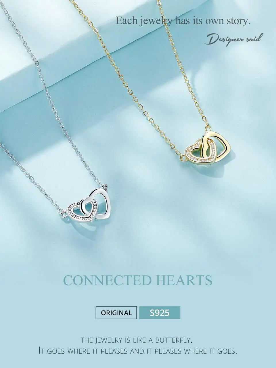 925 Sterling Silver Connected Heart Pendant Necklace for Girlfriend Valentine's Day Gift Fine Jewelry SCN181