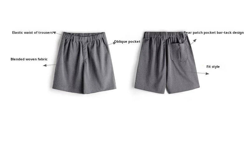 Men's Vintage Vertical Striped Suit Shorts Men's Summer Elastic Waist Straight Leg Office Shorts Business Casual Pants