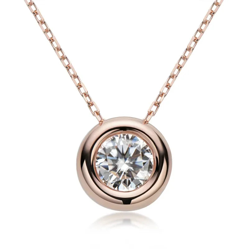 6.5mm Round Bezel Moissanite Pendant Necklace For Women 925 Sterling Silver Clavicle Chain Necklaces Jewelry Collare Mujer