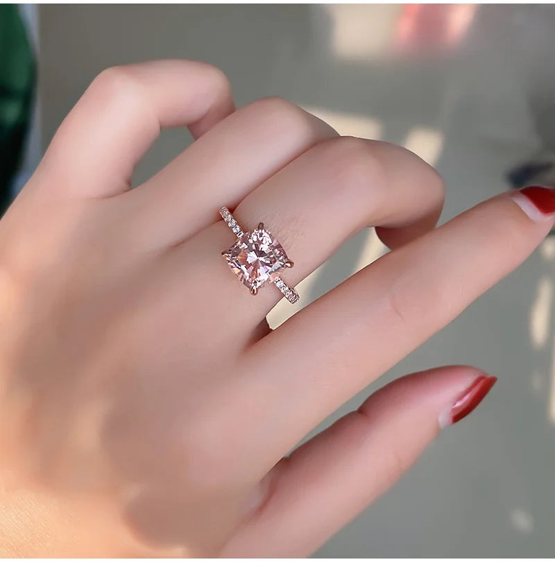 4-carat Morganite 925 sterling silver ring, light luxury, niche, exquisite, high-end, cool style, rose gold plated diamond ring