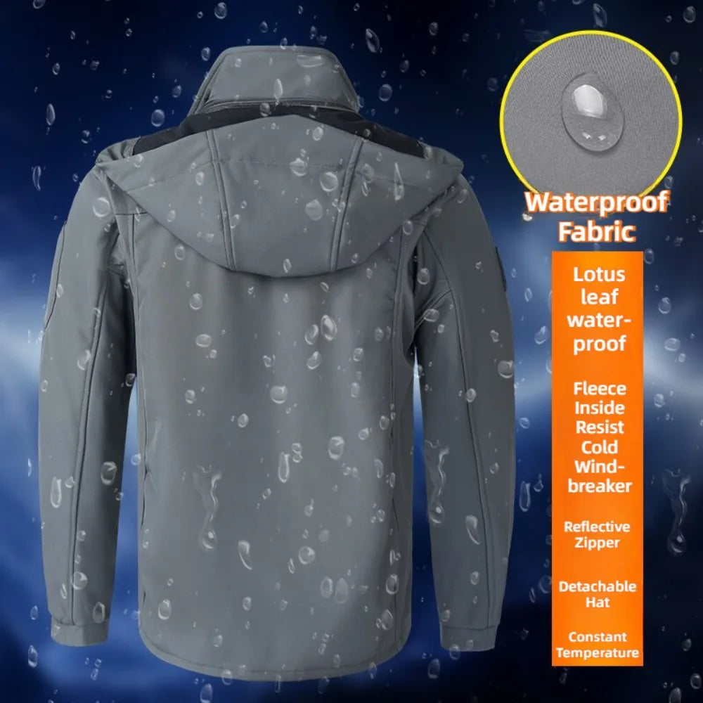 Men's Outdoor Jackets Fleece Lining Windbreaker Waterproof Winter Warm Jacket for Men Detachable Hat Men's Coats