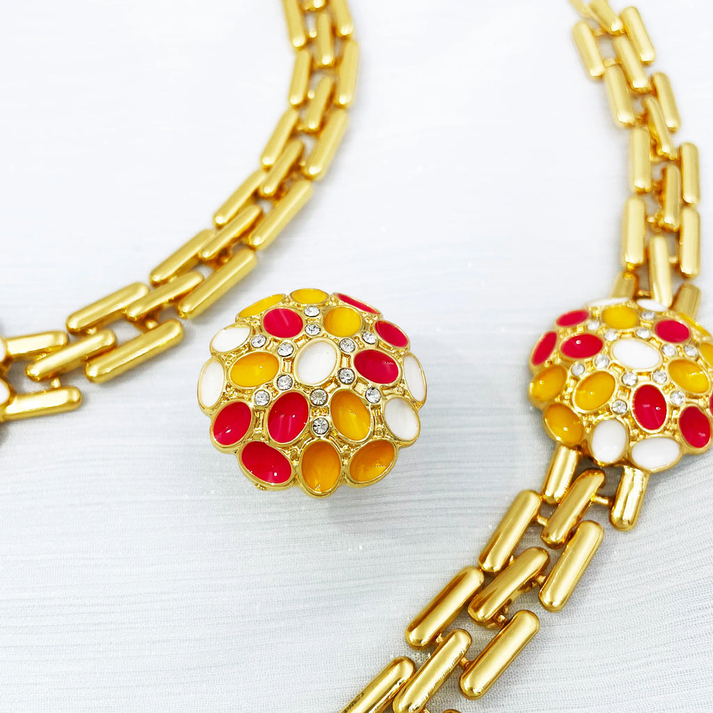 Women Jewelry Set Colorful Classic Design 18K Gold Plated Necklace Earrings Bracelet Ring 4PCS Set Jewelry Wedding Party Gift