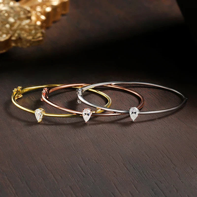1CT Pear Cut Moissanite Bangles for Women GRA Certified D VVS1 Lab Diamond 100% s925 Sterling Silver Wedding Bracelets