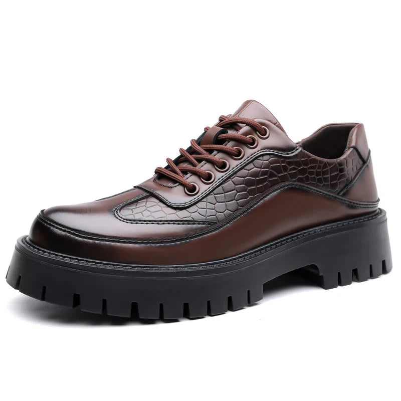 Retro Brown Men's Banquet Leather Shoes Thick Soled Wear-resistant Work Shoes2025 Classic Brand Men's Business Dress Shoes