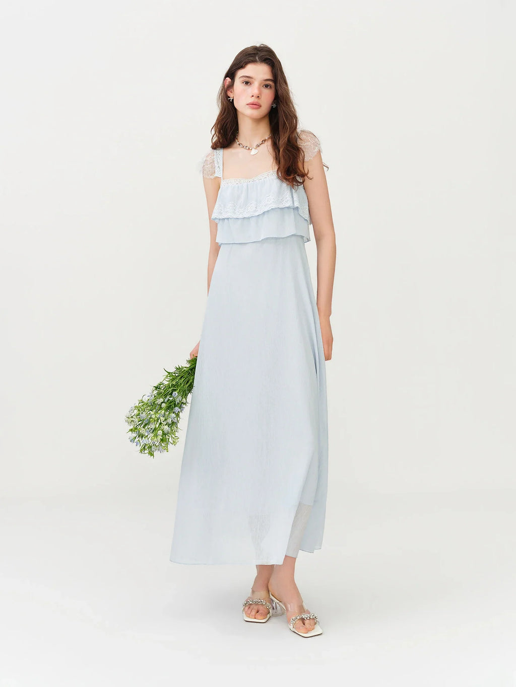 2026 Summer Women's Cap Sleeve Ruffle Hem Slip Dress, Slim Fit Flowy Maxi Dress for Y2K Coquette & Romantic Vacation Style