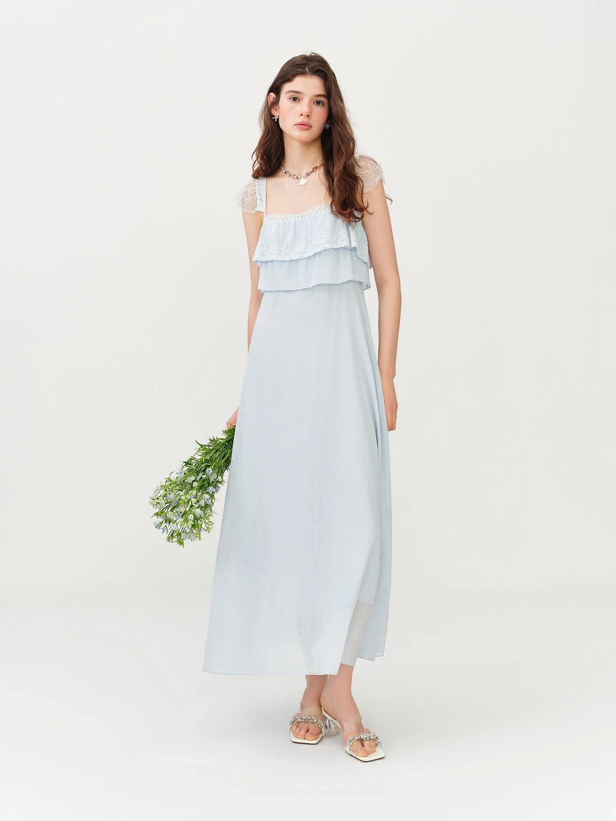 2026 Summer Women's Cap Sleeve Ruffle Hem Slip Dress, Slim Fit Flowy Maxi Dress for Y2K Coquette & Romantic Vacation Style