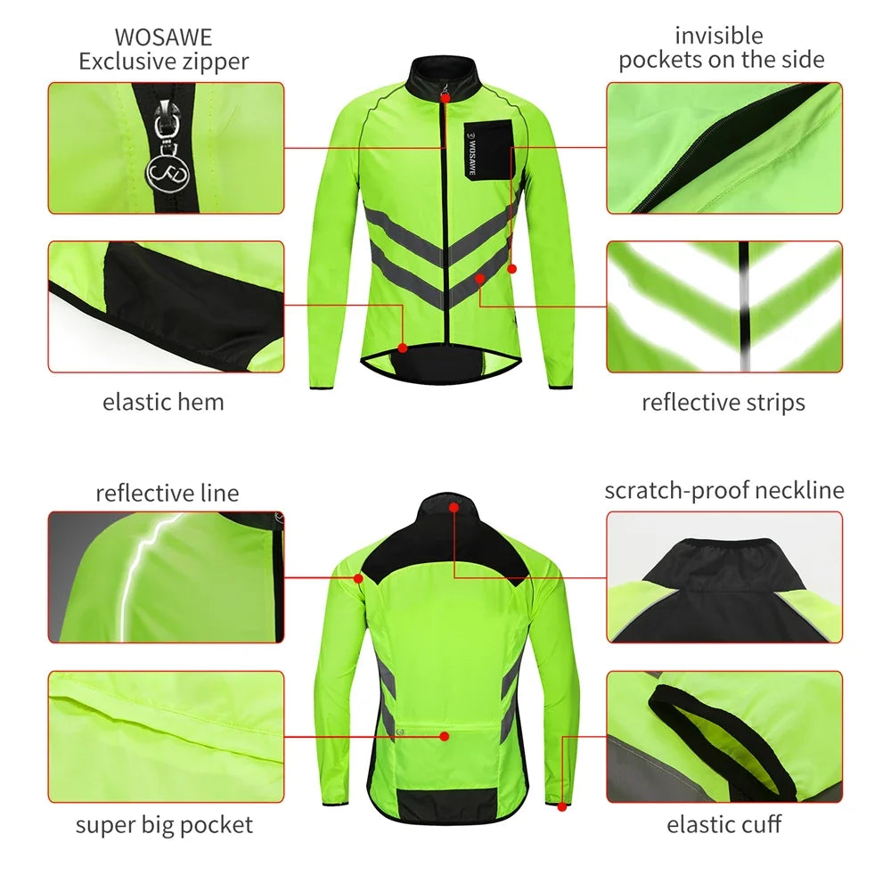 Reflective Cycling Windbreaker Men MTB Bike Jacket Moto Coat Windproof Camping Fishing Cycling Clothes Multi-use Jersey