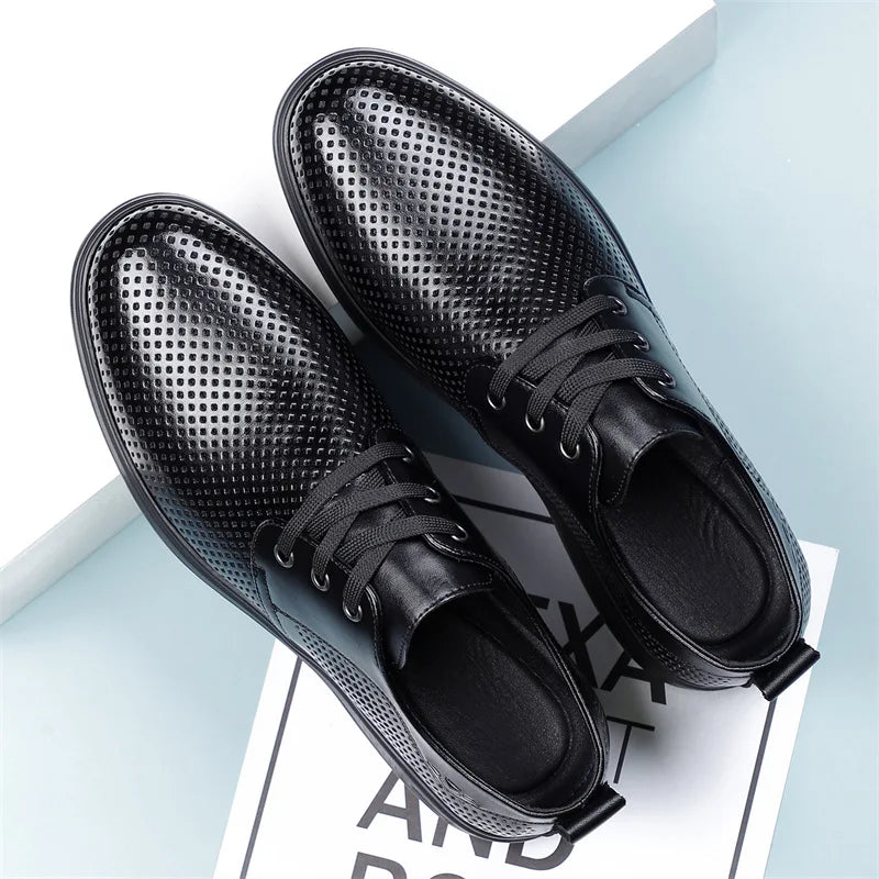 Summer Men's Leather Sandals Shoes Lace Designer Business Black Fashion Casual Shoes Male Black Groom Lace Wedding Shoes Man