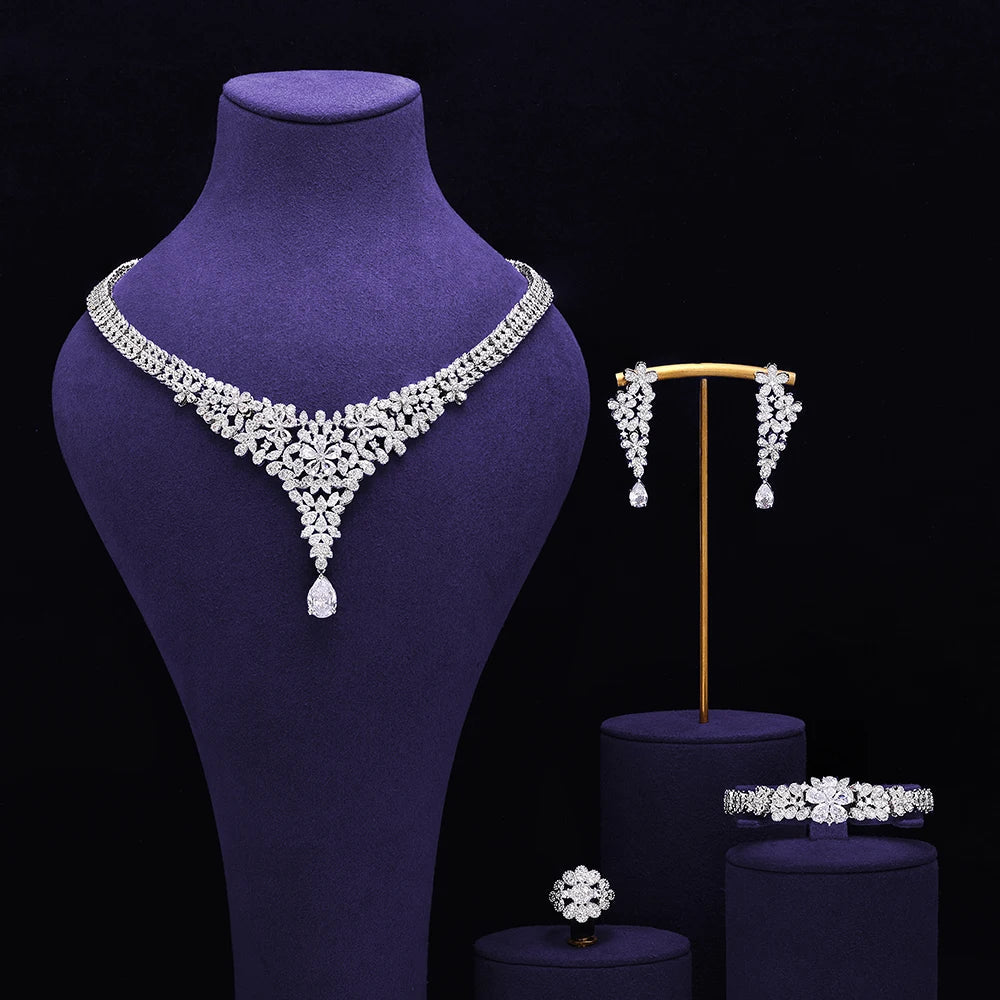 Bridal Zirconia Full Jewelry Set for Ladies Party Luxury Dubai Nigeria CZ Crystal Wedding Necklace Set