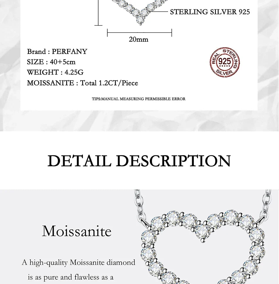 2CT Moissanite Necklace for Women S925 Pure Silver Heart Design Laboratory Diamond Pendant Luxury Jewelry Party Gift