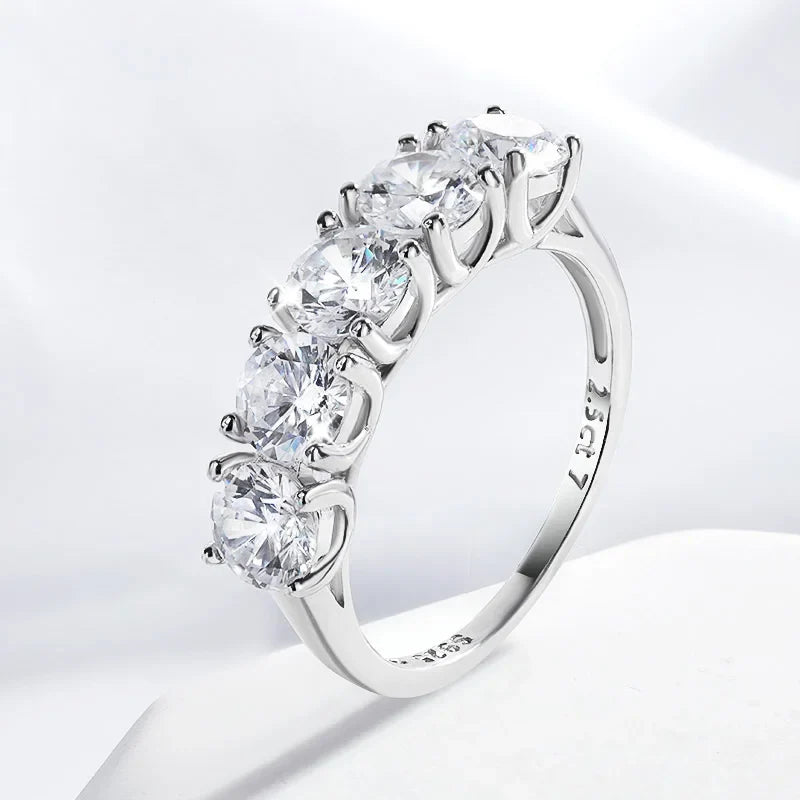 2.5/5CTTW D Color Genuine Moissanite Rings for Women 5 Gemstone Bridal Wedding Jewelry 925 Sterling Silver Wholesale Ring