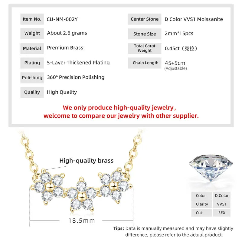 GRA Certified D VVS1 Moissanite Diamond Sweet Mini Flower Pendant Necklace for Women Chain Neck Jewelry Gifts Collares