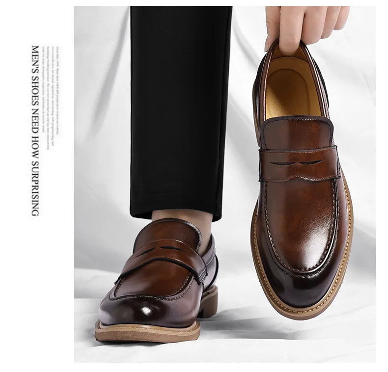 British Style Business Casual Shoes for Man Spring Autumn New Designer Leather Shoes Male Solid Color Men's Dress Elegant Shoe