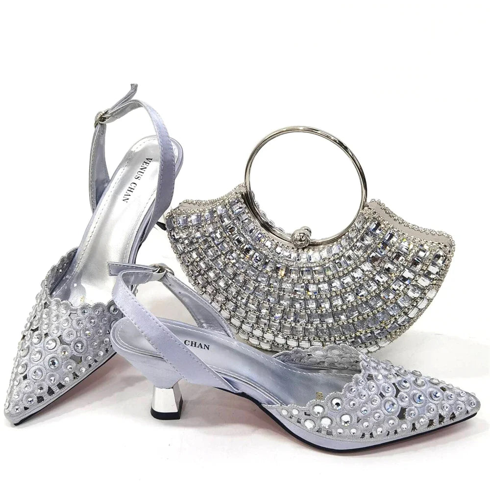 High Heel Gold Color Atmospheric Luxury Pattern With Rhinestones Party Ladies Shoes