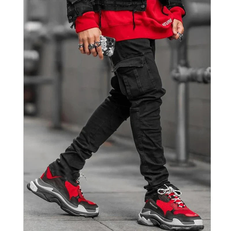 Men's Elastic Skinny Cargo Pants Jeans