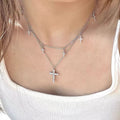 Certified Moissanite Diamond Necklace with Cross Shape Pendant S925 Silver Plated 18k Stacking Neck Chain for Women Fine Jewelry