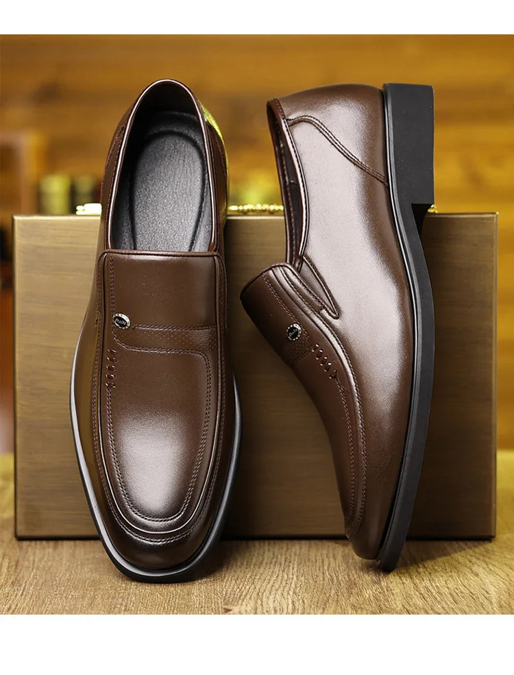 Men's Business Casual Leather Shoes round Toe Low Top Breathable Anti-Slip Rubber Outsole Comfortable Commuting Shoes