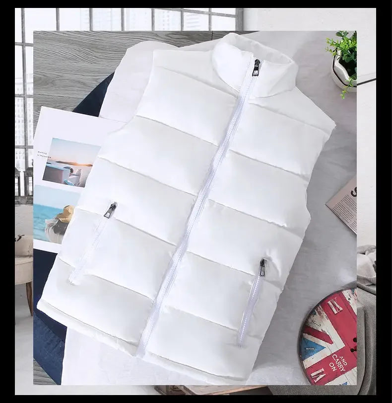 White Vest Jacket Men Slim Fit Stand Collar Sleeveless Puffer Jackets Spring Autumn Casual Waistcoat Men Warm Coat 2024 Trends
