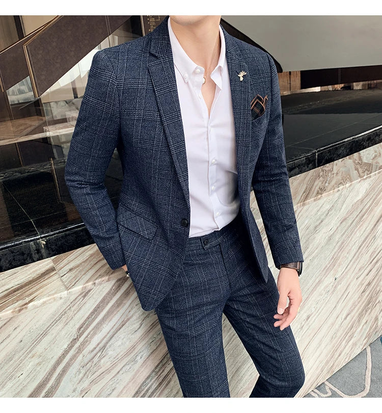 S-7XL Jacket + Pants / Luxurious High -end Brand Solid Color Men's Casual Business Slim Suit Two -piece Suit Groom Wedding Suit