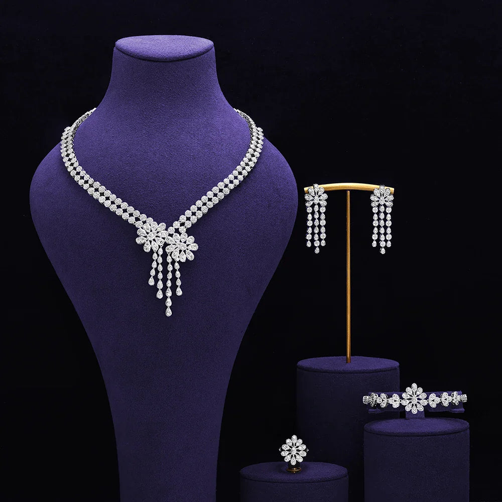Bridal Zirconia Full Jewelry Set for Ladies Party Luxury Dubai Nigeria CZ Crystal Wedding Necklace Set