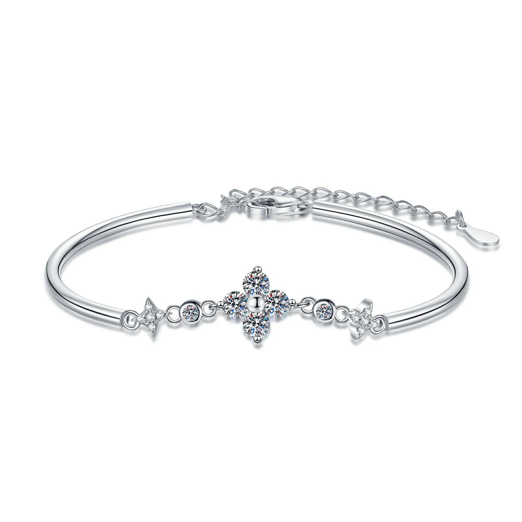 Lucky Clover GRA Certified 0.4cttw Moissanite Diamond Link Bracelet for Women 925 Silver Hand Chain Adjustable Bracelets