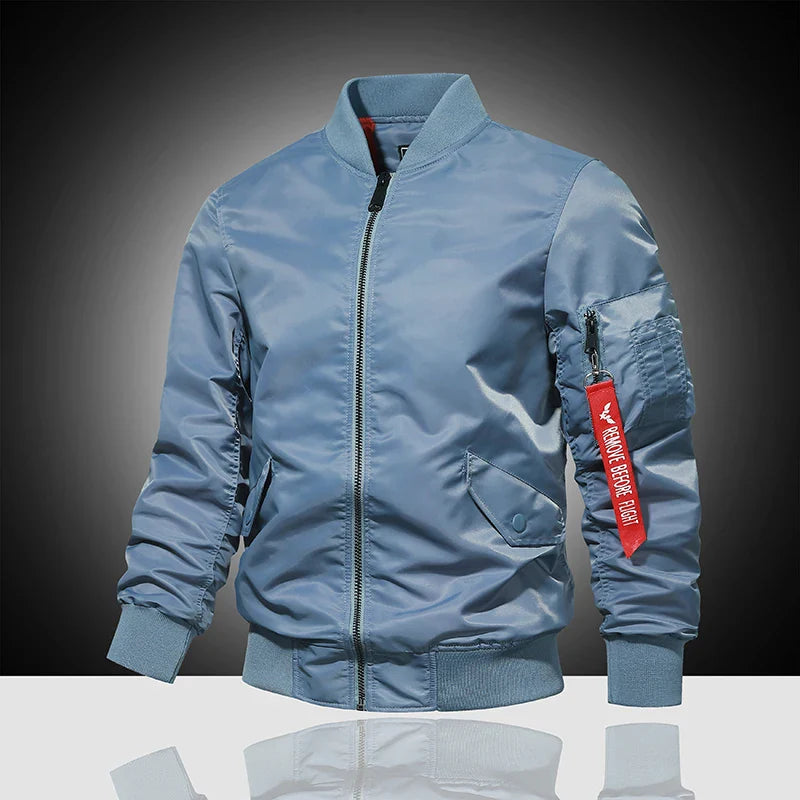Spring and Autumn Winter Air Force MA1 Pilot Jacket Men's Solid Color Baseball Jacket Casual Thick Windproof Warm Cotton Jacket