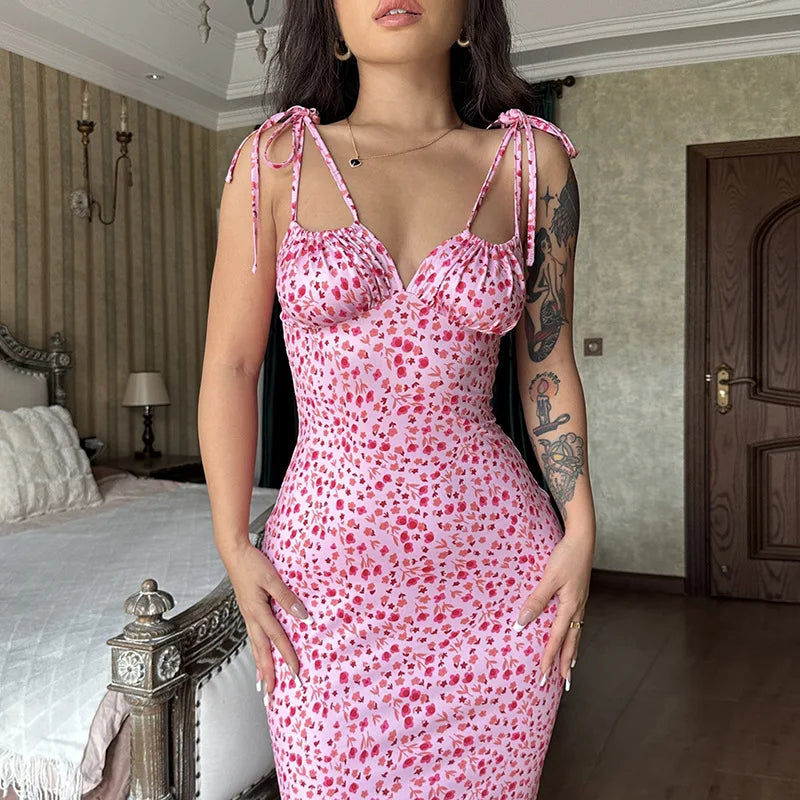 Women Elegant Floral Beach Vacation Bodycon Streetwear Long Dress 2026 Summer Clothes Wholesale Items For Business