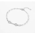 Real 925 Sterling Silver Charm Lucky Grass Cubic Zirconia Adjustable Bracelet For Women Classic Wedding Statement Jewelry