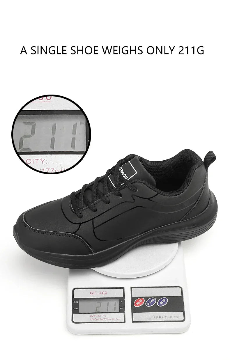 2025 New Lightweight Men Casual Leather Sneakers Non-slip Breathable Male Outdoor Running Shoes Lace Up Soft Sport Shoes