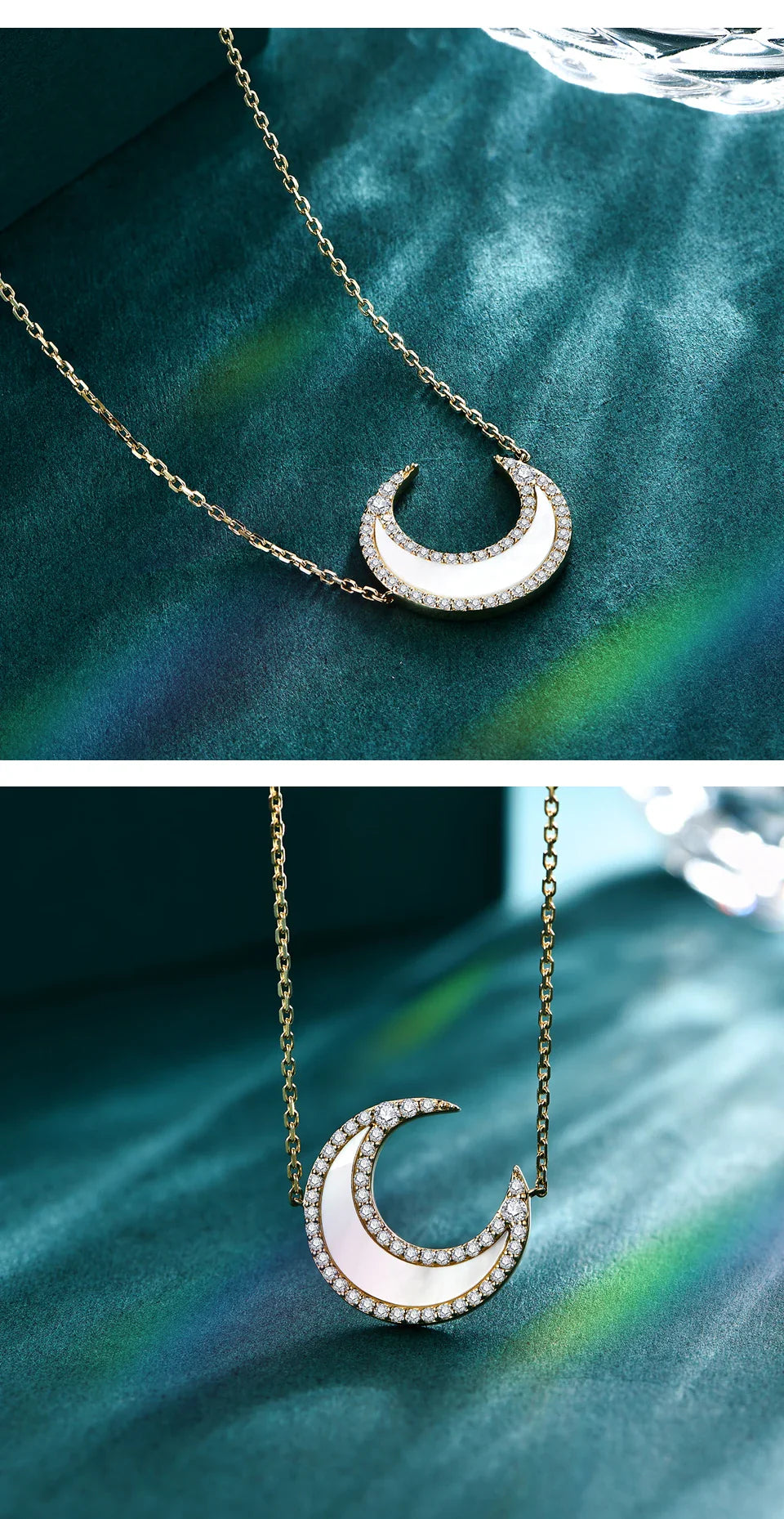 D Color VVS1 Luxury Moon Moissanite Necklace for Women Solid S925 Silver Yellow Gold Pendant Fine Jewelry Girls Party