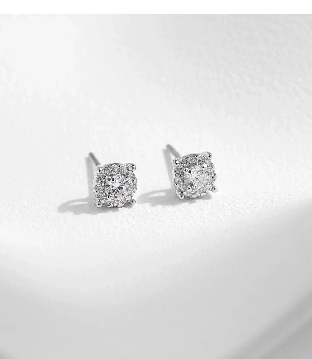 D Color Moissanite Stud Earrings Round Cut Lab Created Diamond 925 Sterling Silver Silver Bridal Jewelry For Women Gifts